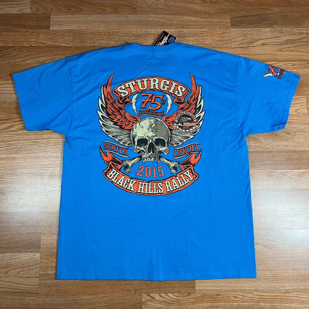 Sturgis 2015 Rally Shirt Mens‎ Sz 2XL Blue Short Sleeve South Dakota Balck Hills